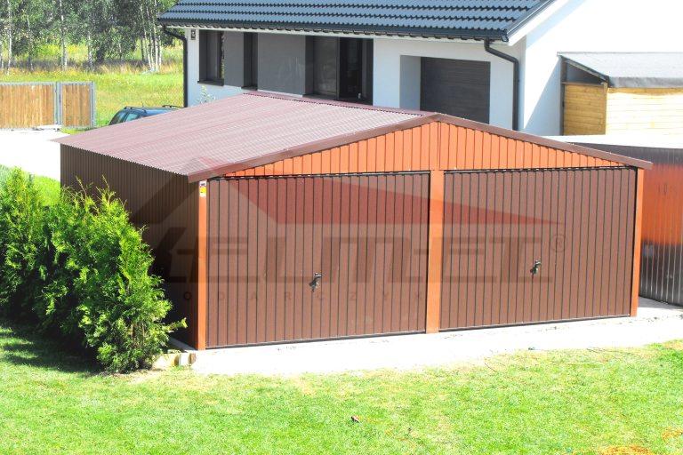 Garaż blaszany dwuspadowy akryl cegła/brąz 6m x 6m