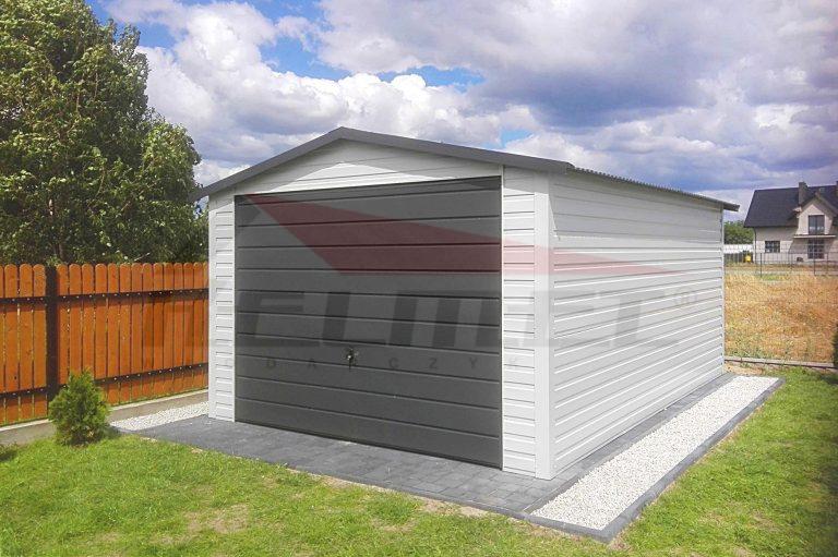 Garaż blaszany dwuspadowy akryl biały/grafit 3,5m x 5m