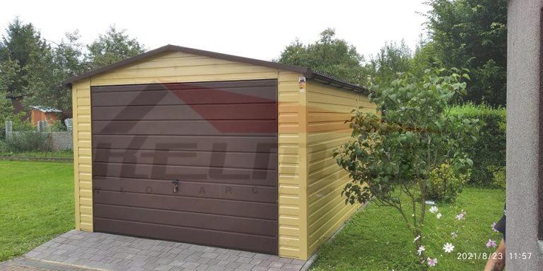 Garaż blaszany dwuspadowy akryl piasek/brąz 3,5m x 5m