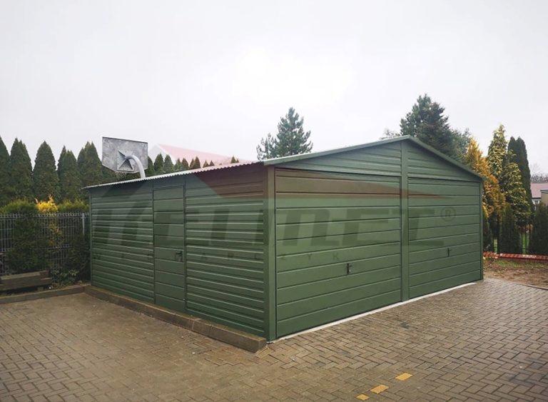 Garaż blaszany dwuspadowy akryl zieleń 6m x 6m