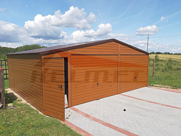 Garaż blaszany dwuspadowy drewnopodobny ZŁOTY DĄB 7m x 6m