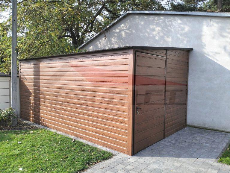 Garaż blaszany spad na bok (na lewo) drewnopodobny MULTIGROS 2m x 4m