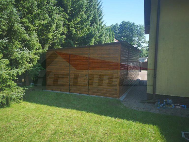 Garaż blaszany spad na bok (na lewo) drewnopodobny MULTIGROS 4m x 6m