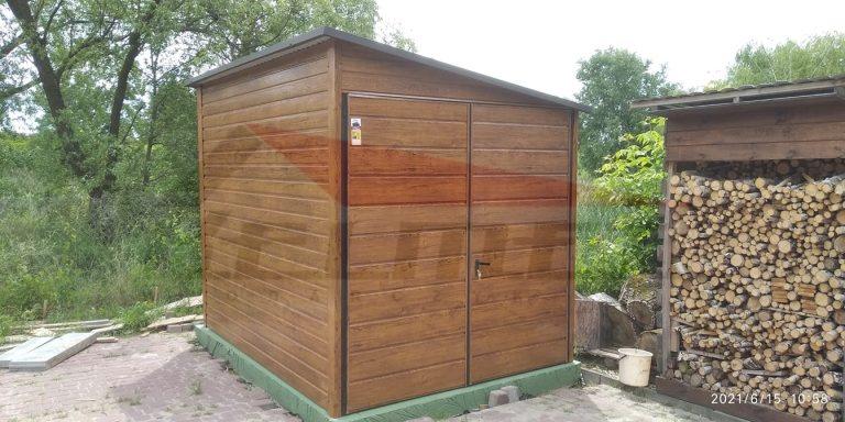 Garaż blaszany spad na bok (na prawo) drewnopodobny MULTIGROS 2m x 2m