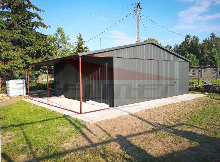 Garaż blaszany z wiatą dwuspad grafit mat 8m x 6m