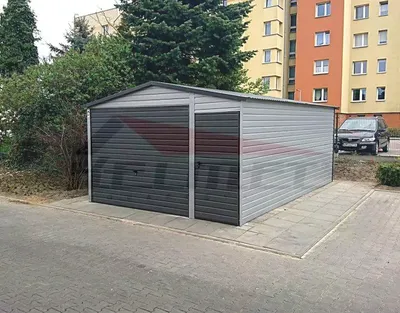 Garaż blaszany dwuspadowy akryl grafit/szary 4m x 6m