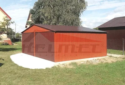 Garaż blaszany dwuspadowy akryl cegła/brąz 6m x6m