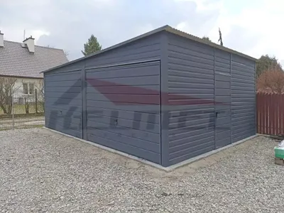 Garaż blaszany spad na bok (na lewo) akryl grafit 6m x 6m