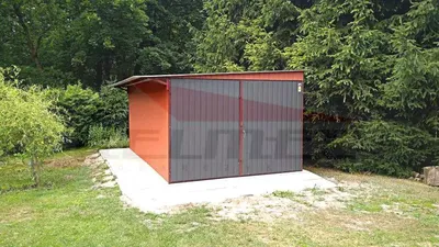 Garaż blaszany + wiata spad na bok (na lewo) akryl cegła/grafit 3,5m x 5m
